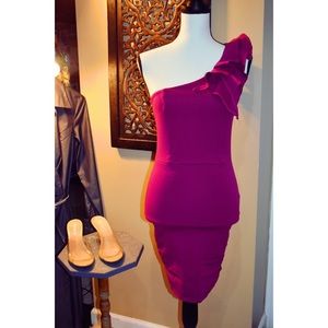 One Shoulder Beautiful Fuchsia Dress